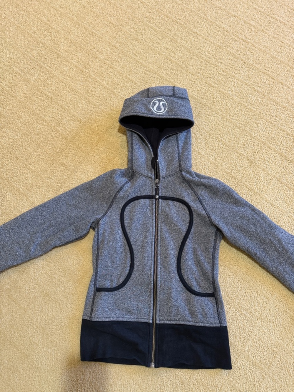 lululemon athletica Heather Gray Zip-Up Scuba Hooded Jacket with Black Trim